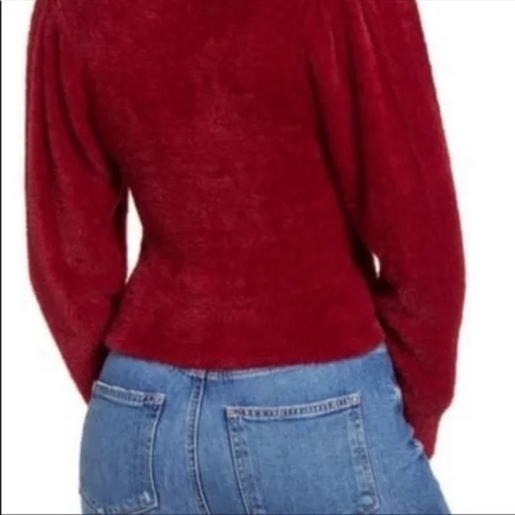 ASTR The LABEL Y2K Square Neck Puff Sleeve Fuzzy Faux Fur Crop Fitted Sweater XL - Picture 3 of 8